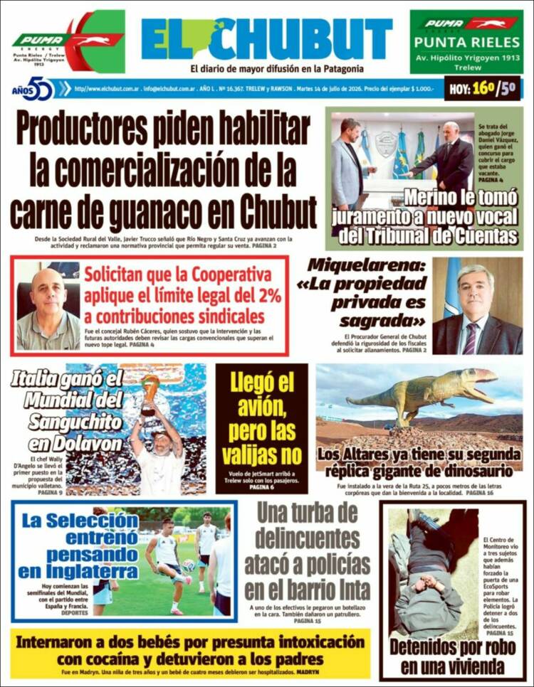 Portada de El Chubut (Argentina)