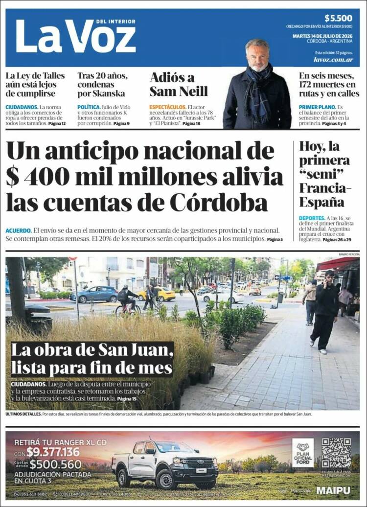 Portada de La Voz del Interior (Argentina)