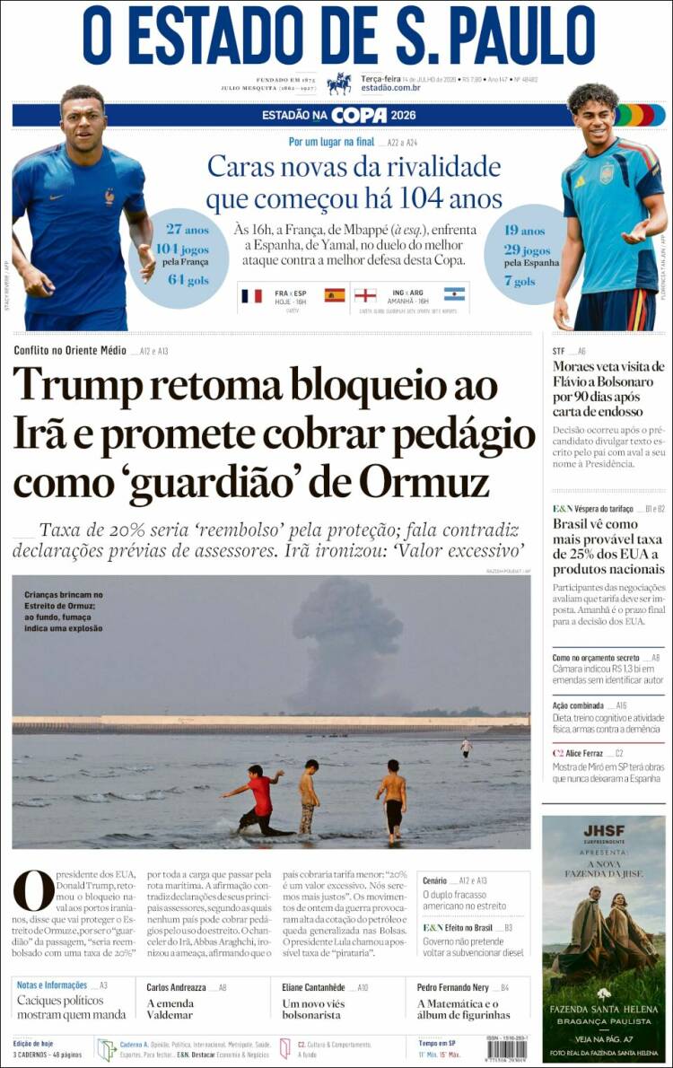 Portada de O Estado de São Paulo (Brasil)