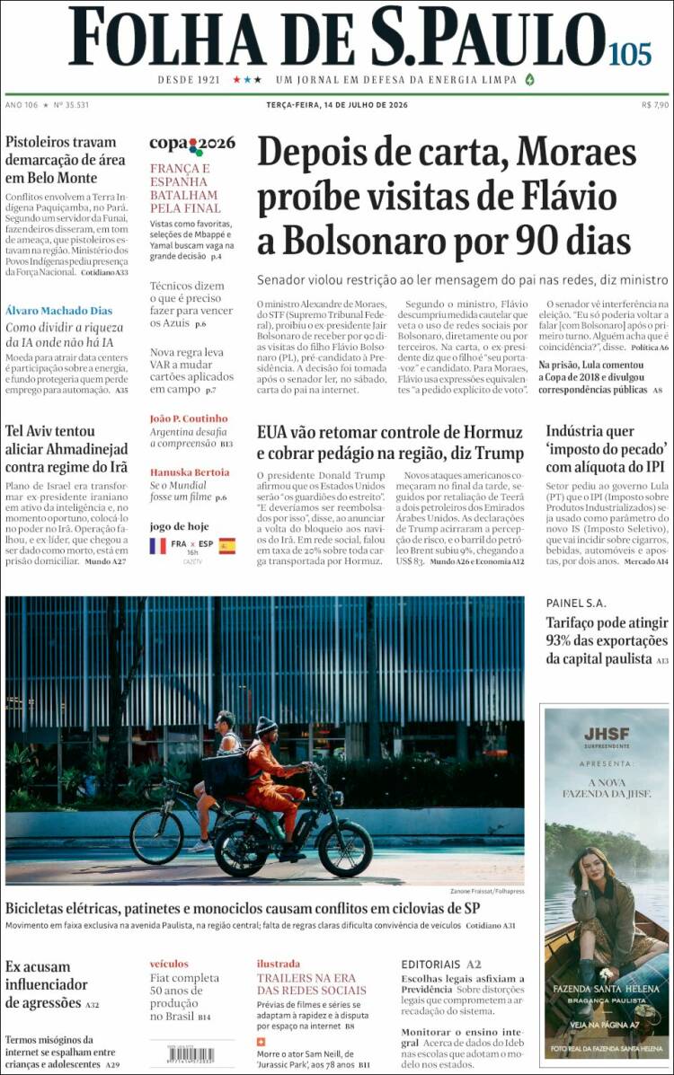 Portada de Folha de São Paulo (Brasil)
