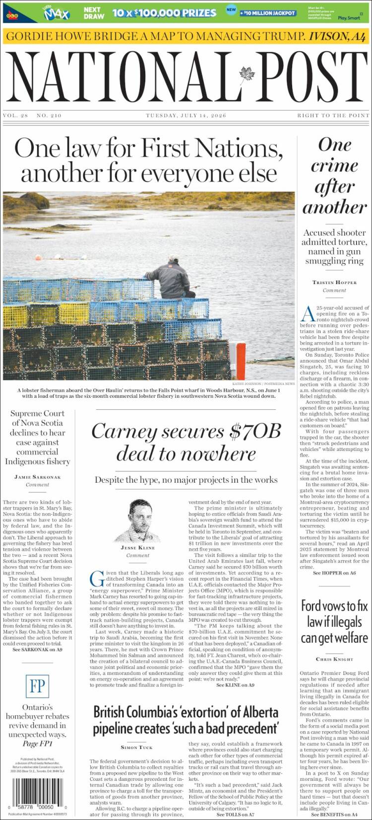 Portada de The National Post (Canad&aacute;)
