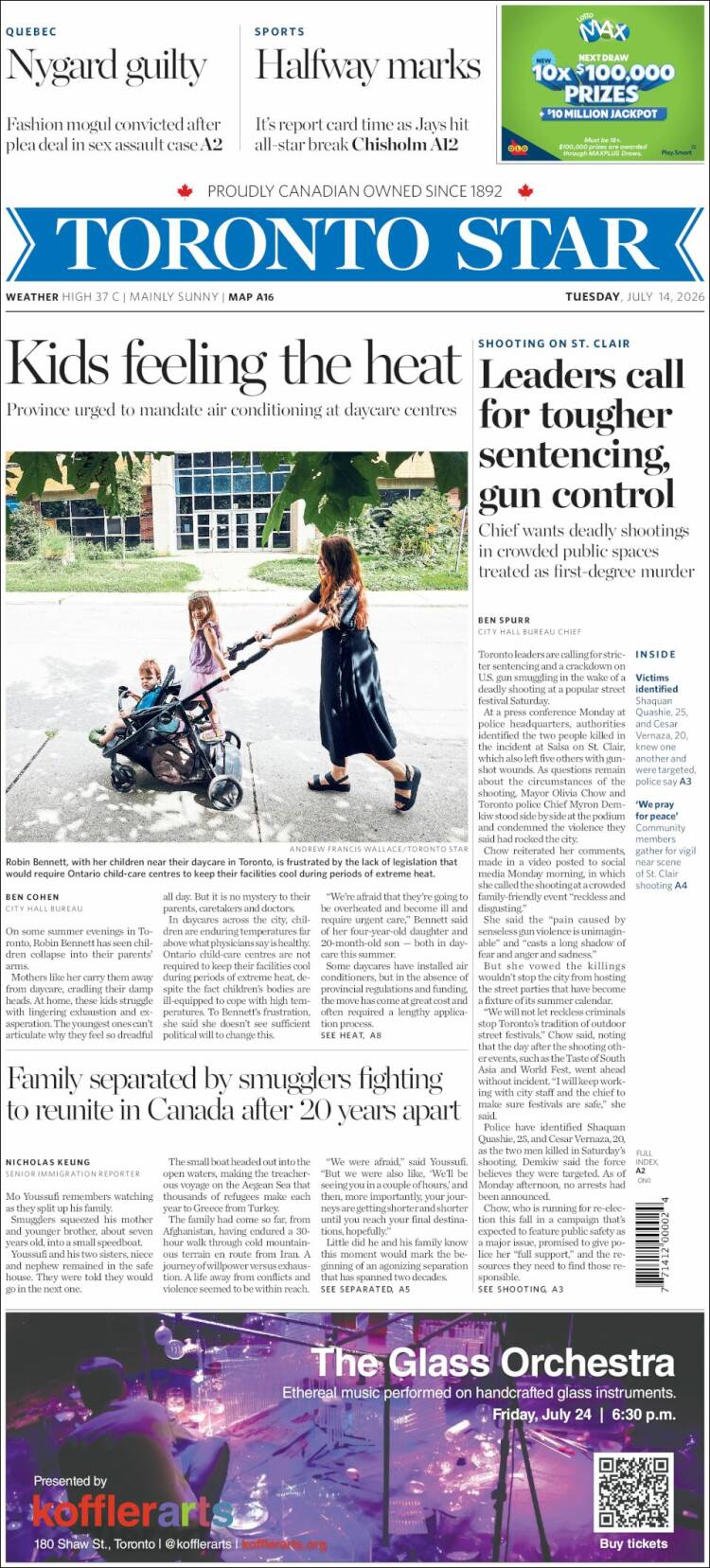 Portada de The Toronto Star (Canad&aacute;)