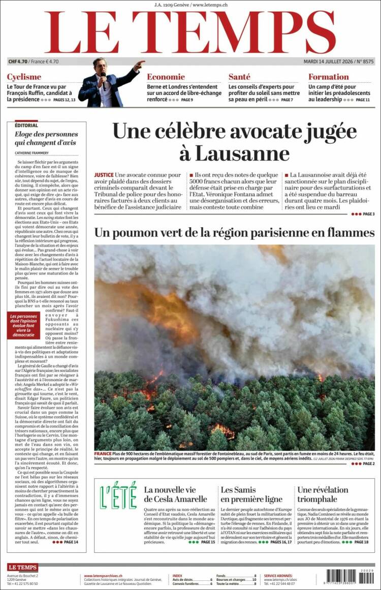 Portada de Le Matin (Suiza)