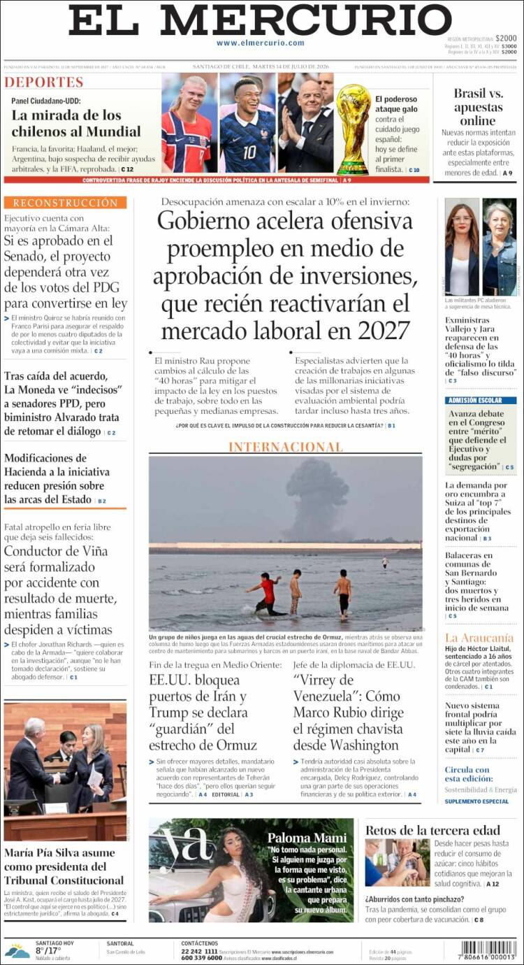 Portada de El Mercurio (Chile)