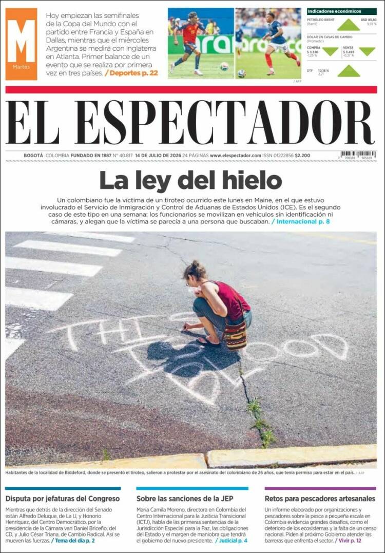 Portada de El Espectador (Colombia)