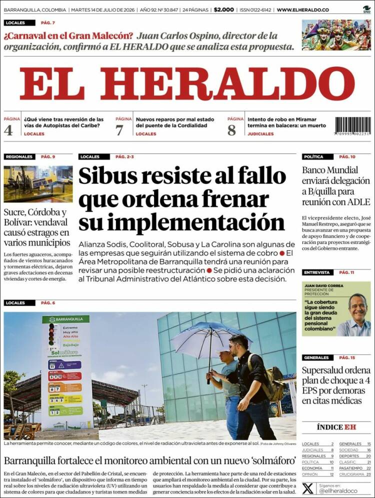 Portada de El Heraldo (Colombia)