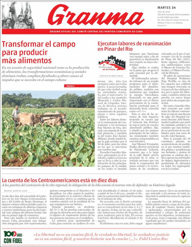 Portada de Granma (Cuba)