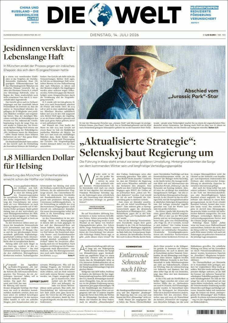 Portada de Die Welt (Alemania)