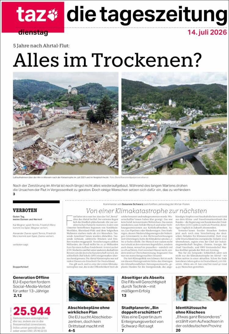 Portada de Die Tageszeitung (Alemania)