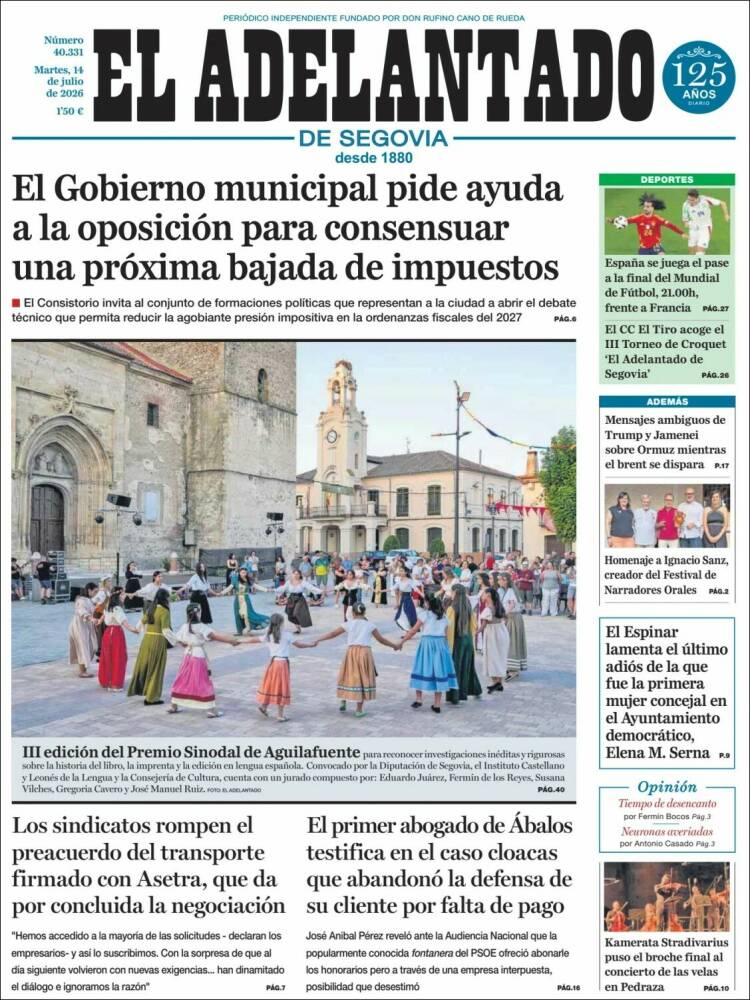 Portada de El Adelantado de Segovia (Espa&ntilde;a)