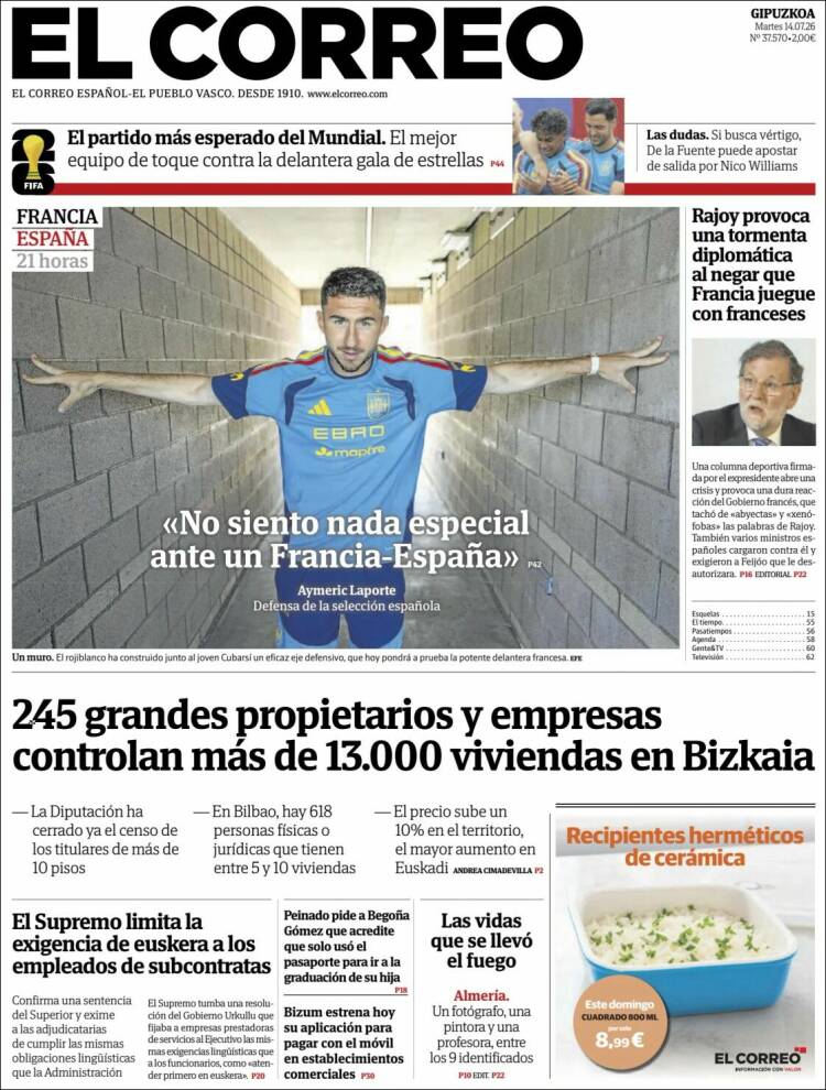 Portada de El Correo - Guipuzcoa (Espa&ntilde;a)