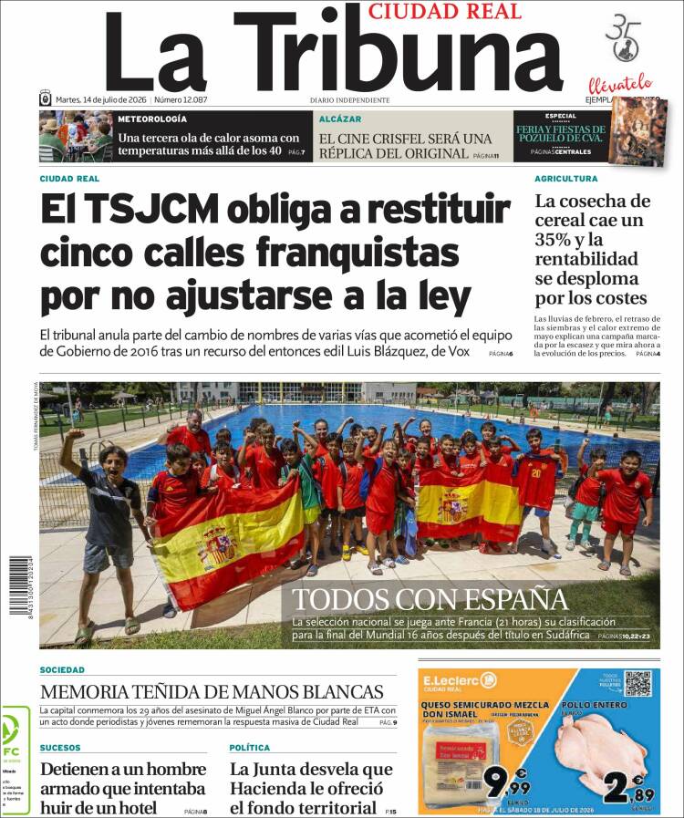 Portada de La Tribuna de Ciudad Real (Espa&ntilde;a)