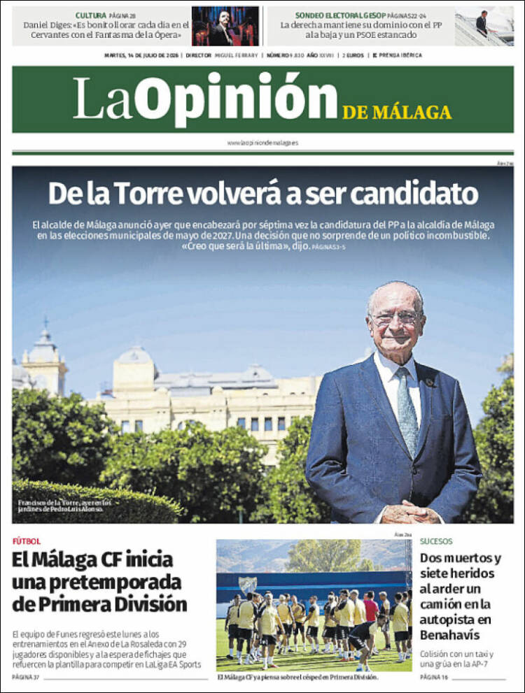 Portada de La Opinión de Málaga (Espa&ntilde;a)
