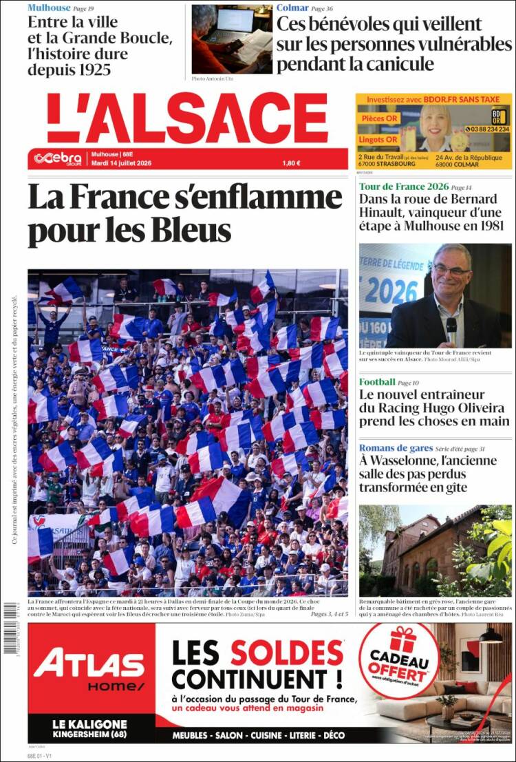 Portada de Journal L'Alsace (Francia)