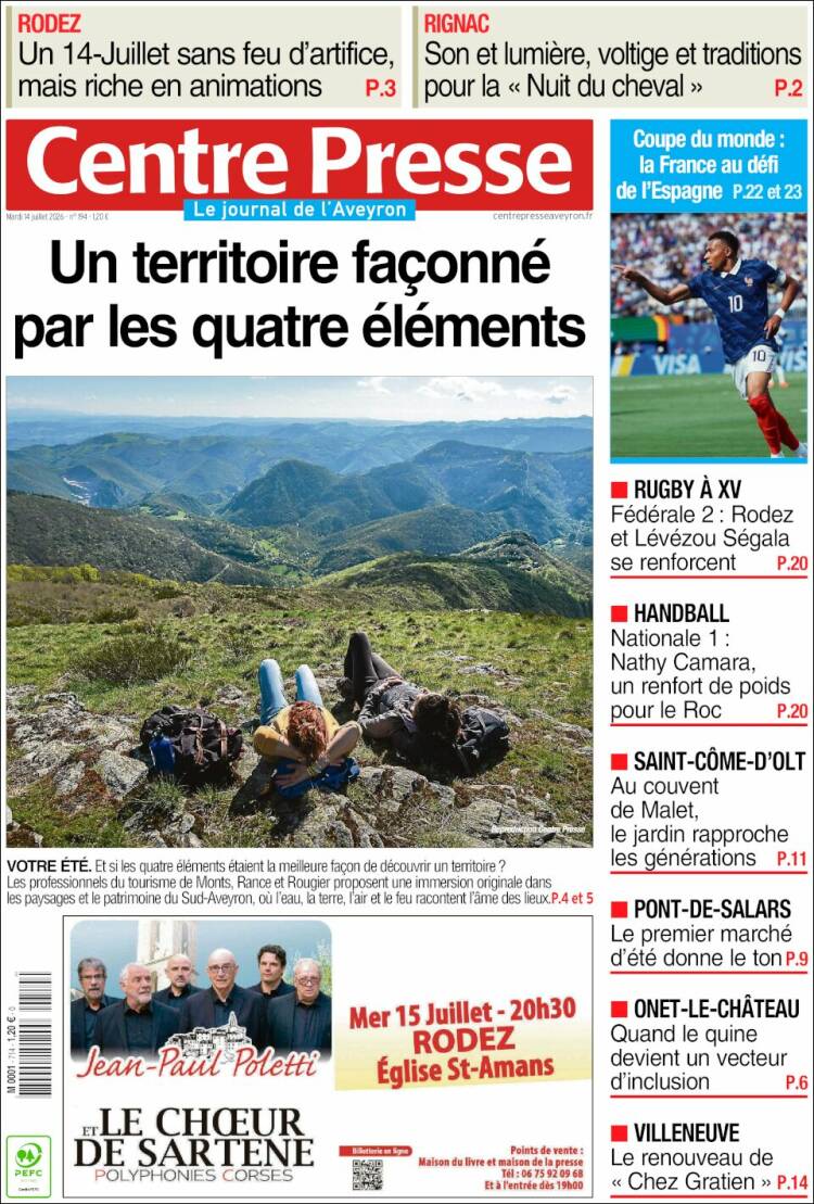 Portada de Centre Presse (Francia)