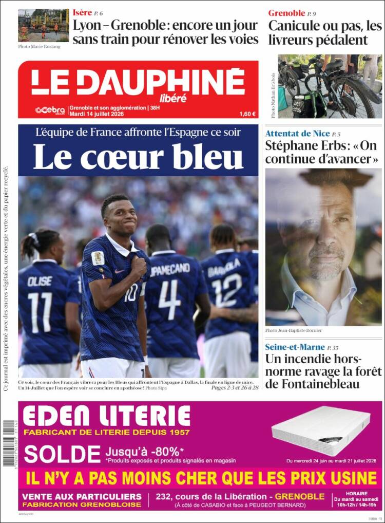 Portada de Le Dauphiné Libéré (Francia)