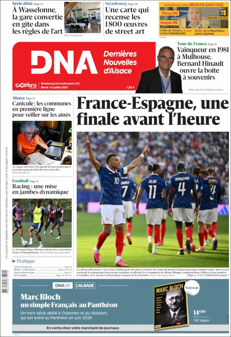 Portada de Les Dernières Nouvelles d'Alsace (Francia)