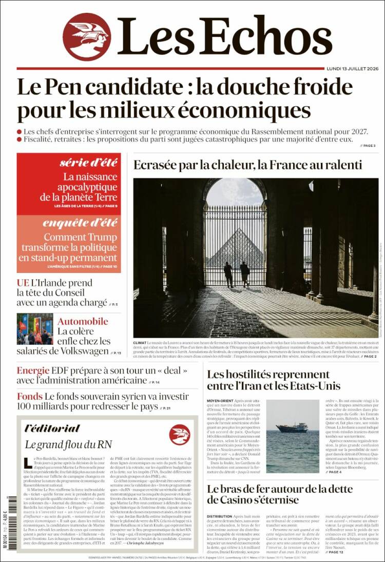 Portada de Les Echos (Francia)