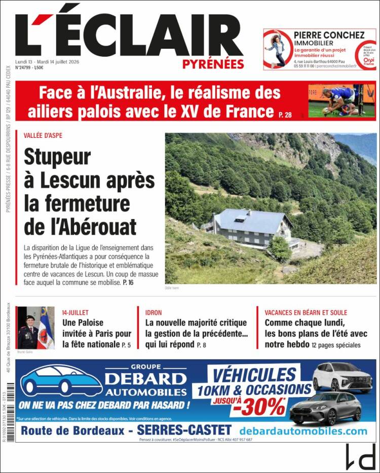 Portada de L'Eclair des Pyrénées (Francia)