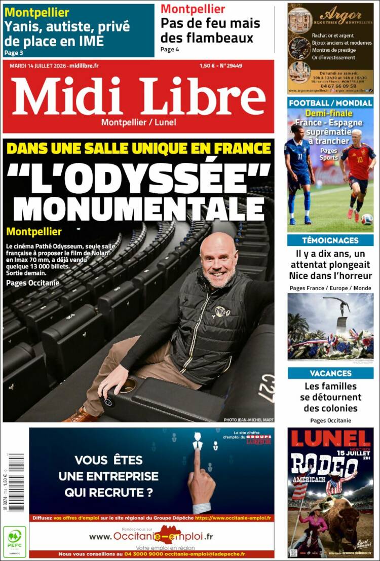 Portada de Midi Libre (Francia)