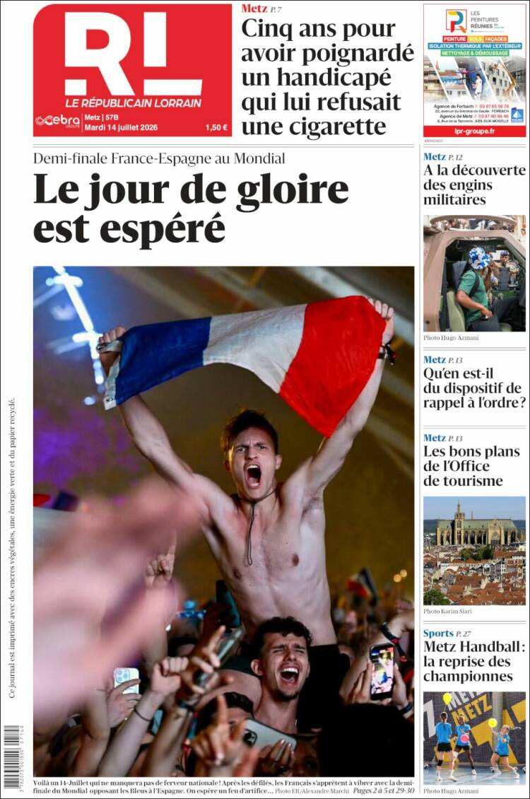 Portada de Le Republicain Lorrain (Francia)