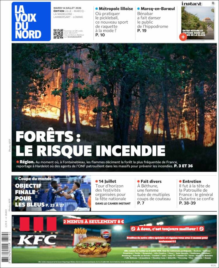 Portada de La Voix du Nord (Francia)