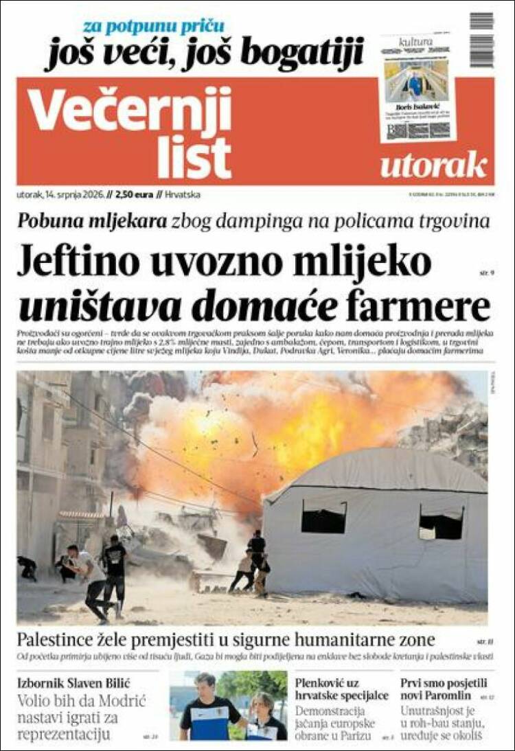 Portada de Večernji (Croacia)
