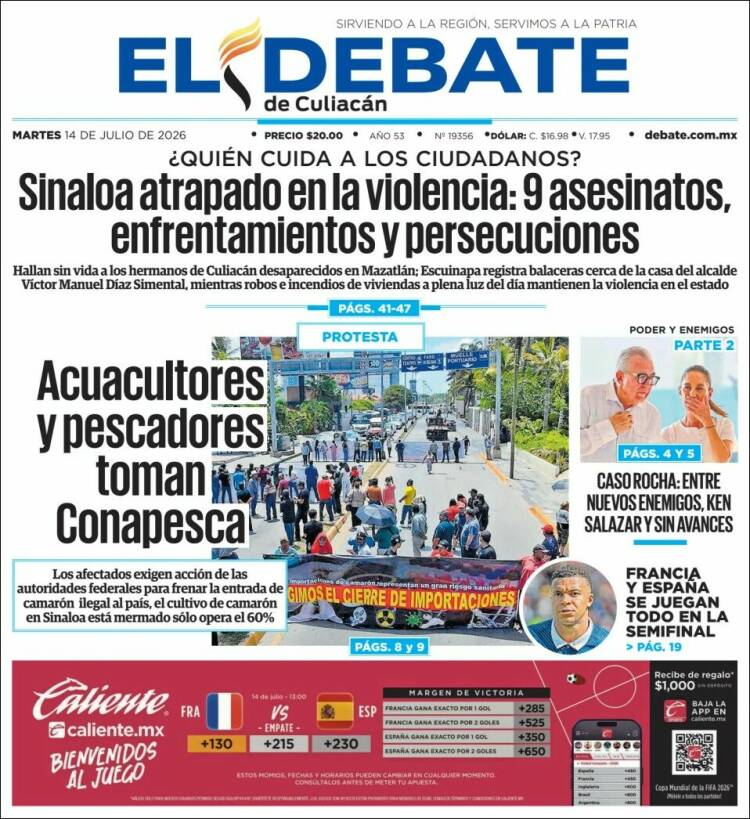 Portada de El Debate de Culiacán (M&eacute;xico)