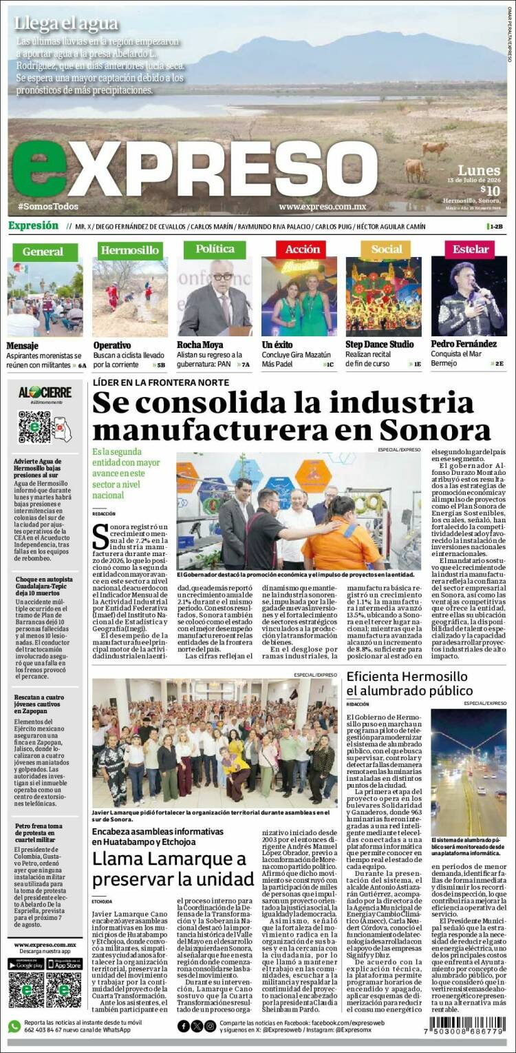 Portada de Expreso (M&eacute;xico)