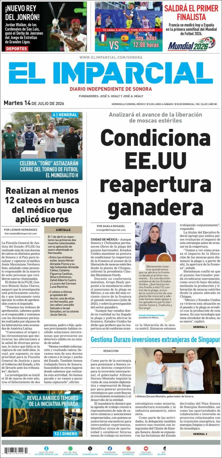 Portada de El Imparcial (M&eacute;xico)