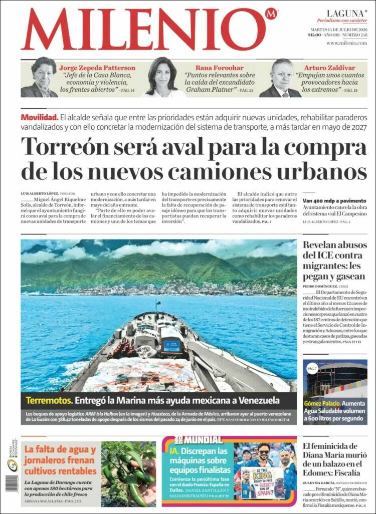 Portada de Milenio - Laguna (M&eacute;xico)