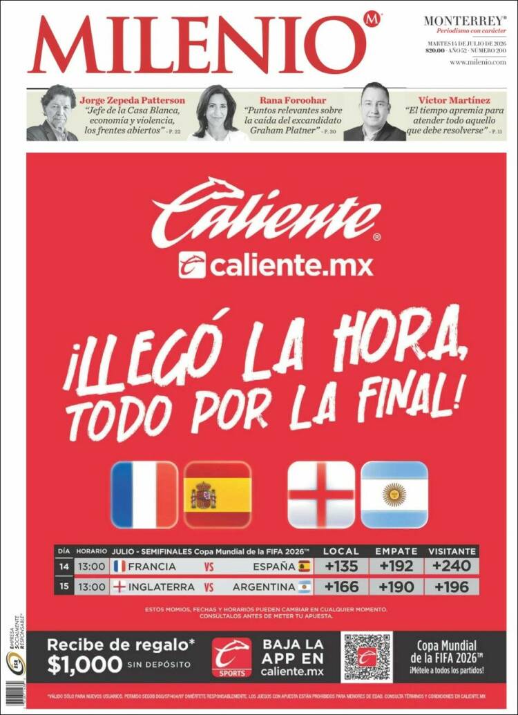 Portada de Milenio de Monterrey (M&eacute;xico)