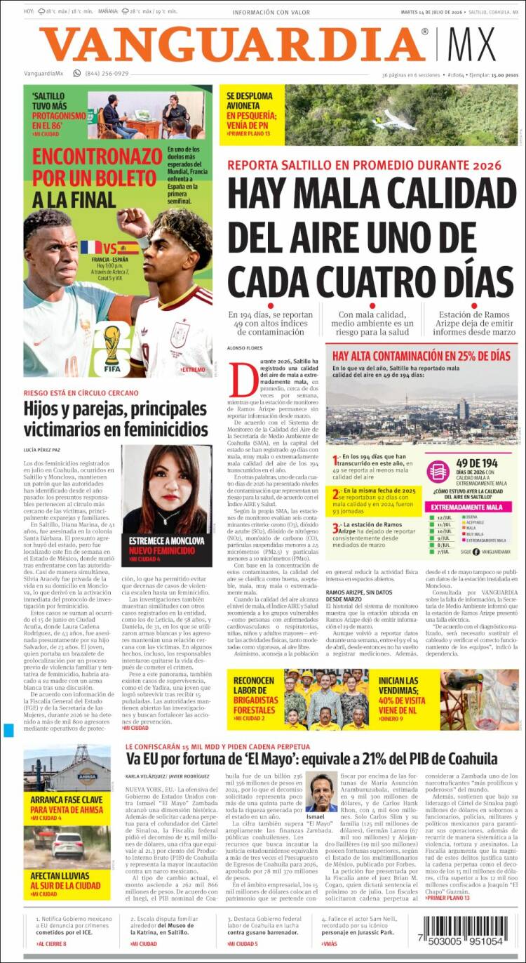 Portada de Vanguardia (M&eacute;xico)