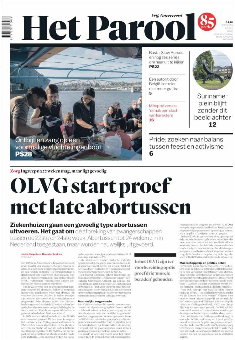 Portada de Het Parool (Pa&iacute;ses Bajos)