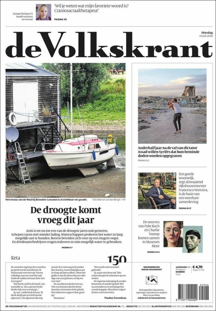 Portada de De Volkskrant (Pa&iacute;ses Bajos)