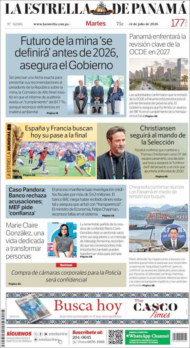 Portada de La Estrella de Panamá (Panam&aacute;)