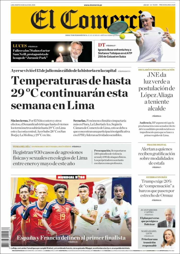 Portada de El Comercio (Per&uacute;)