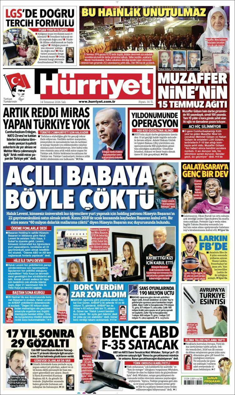 Portada de Hürriyet (Turqu&iacute;a)