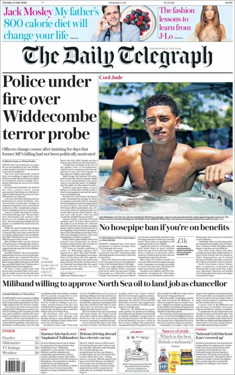 Portada de Daily Telegraph (Reino Unido)
