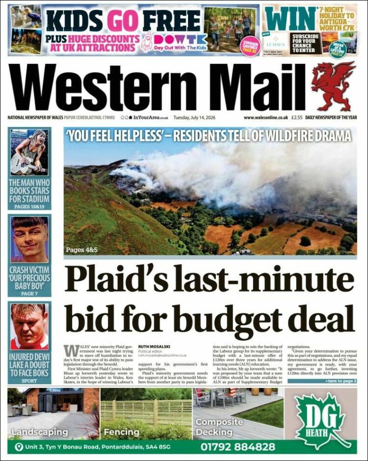 Portada de Western Mail (Reino Unido)