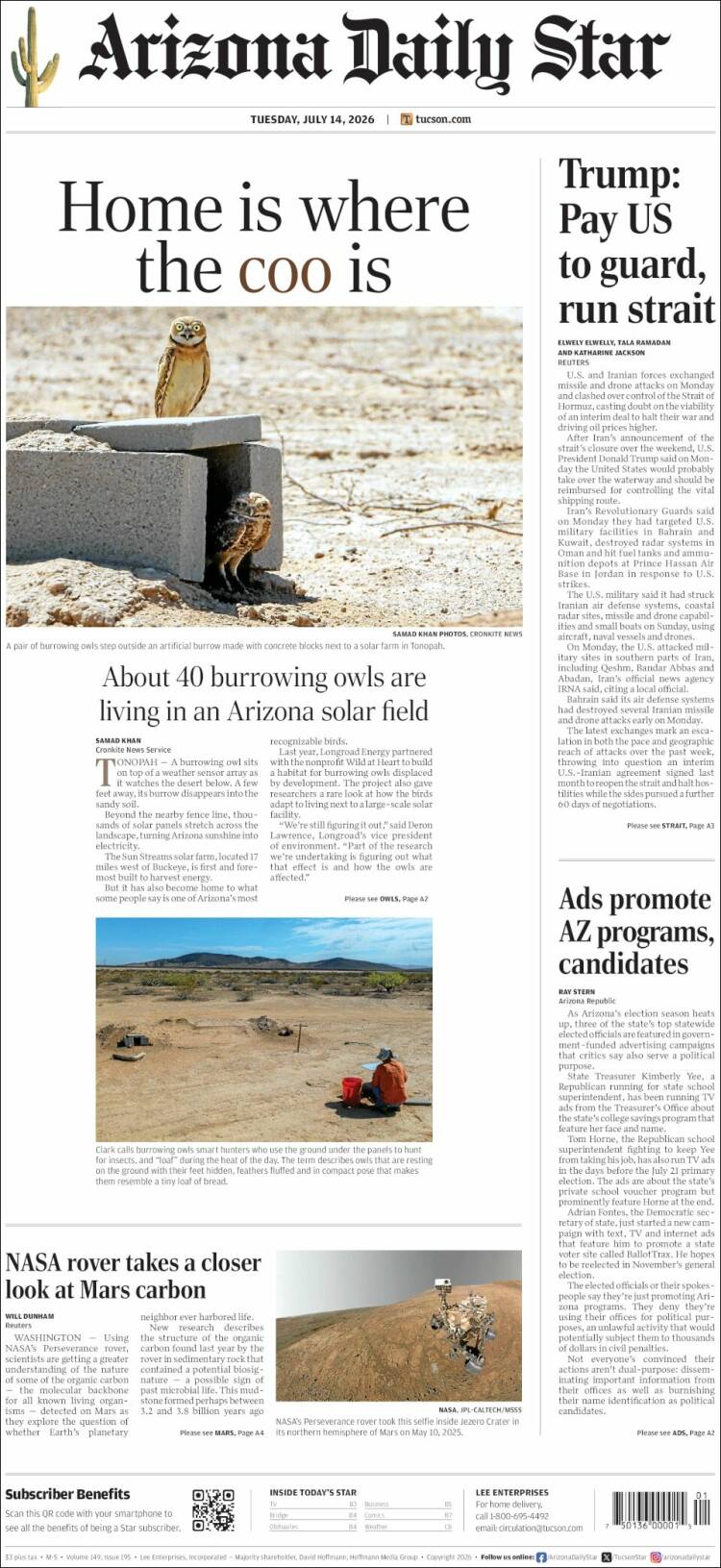Portada de Arizona Daily Star (USA)