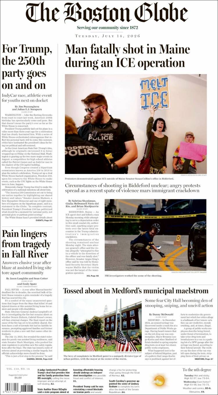 Portada de Boston Globe (USA)