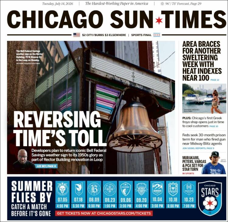 Portada de Chicago Sun-Times (USA)