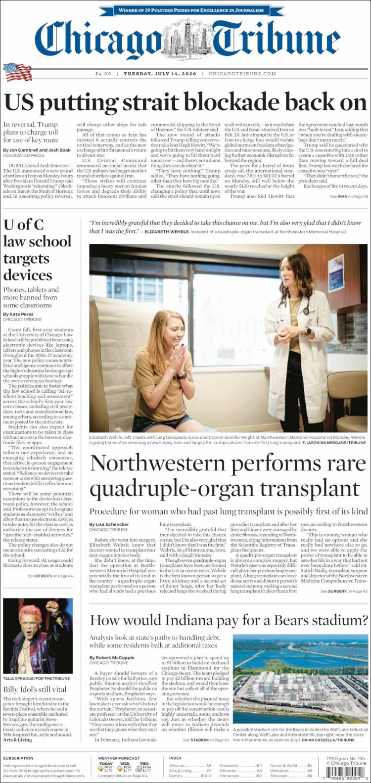 Portada de Chicago Tribune (USA)