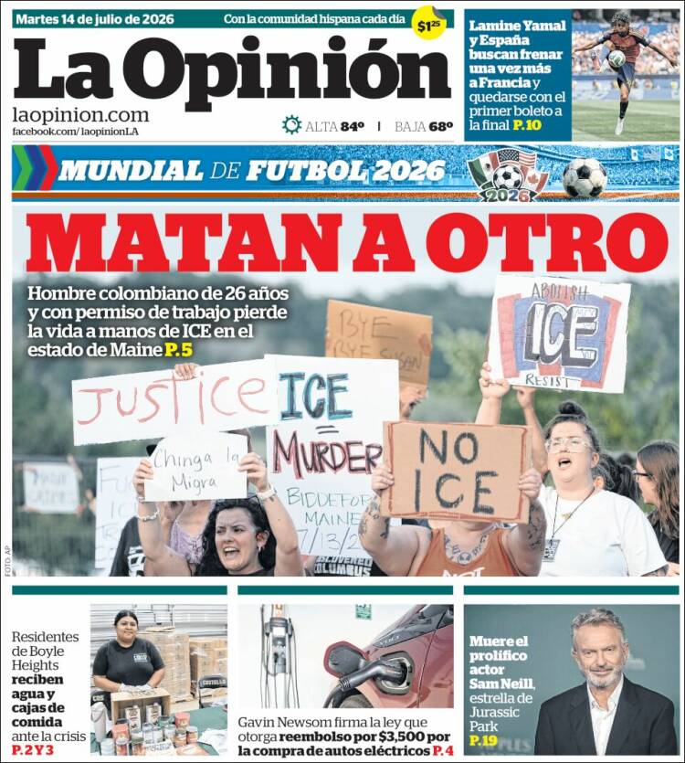 Portada de La Opinión (USA)