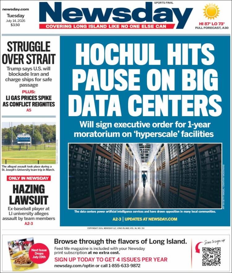 Portada de Newsday (USA)