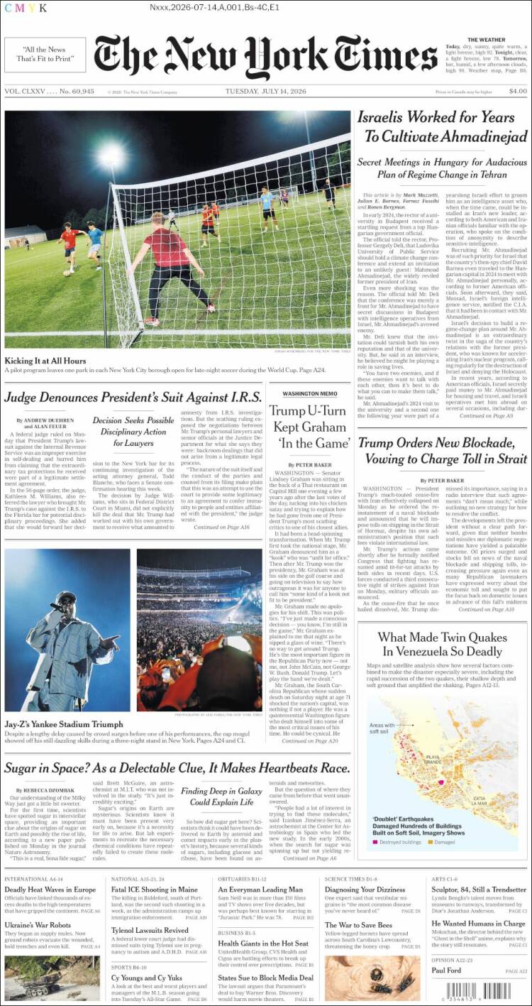 Portada de New York Times (USA)