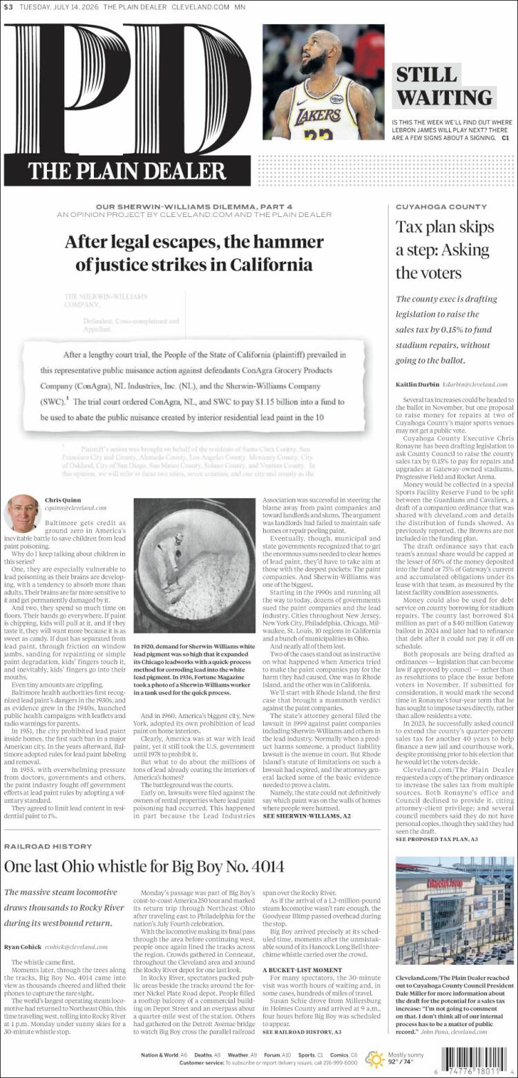 Portada de The Plain Dealer (USA)