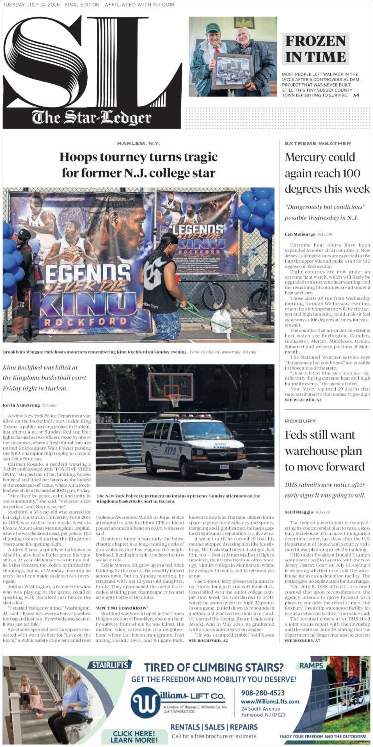 Portada de Star-Ledger (USA)