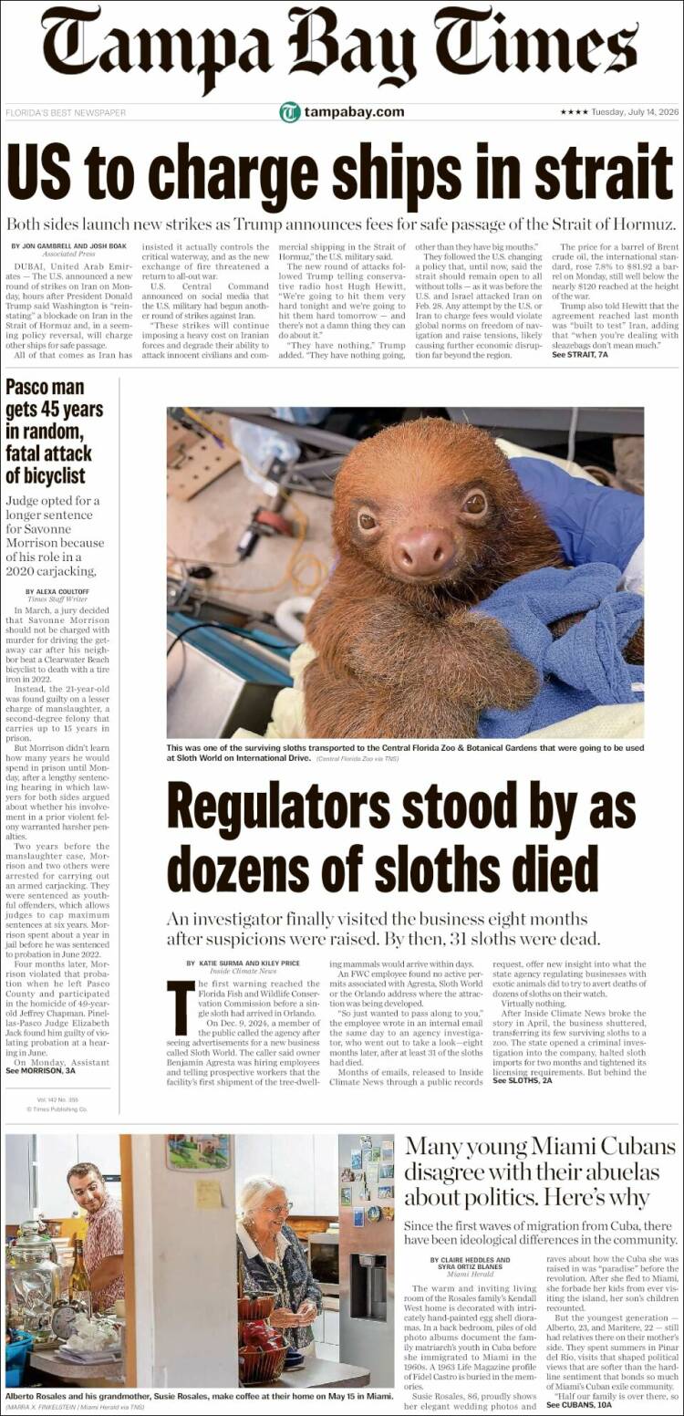 Portada de Tampa Bay Times (USA)